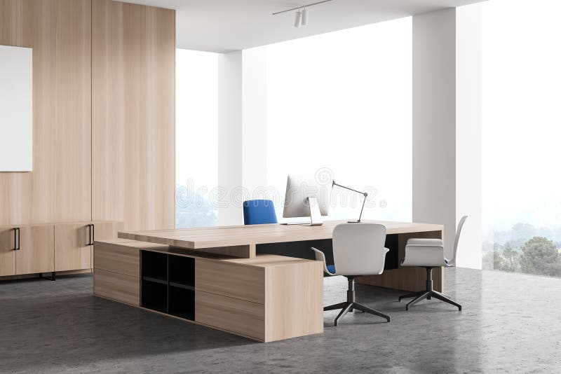 Panoramic White and Wooden CEO Office Corner Stock Illustration ...