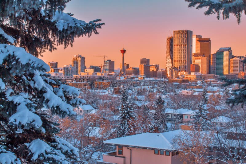 Panoramic Winter Sunrise Over Downtown Calgary