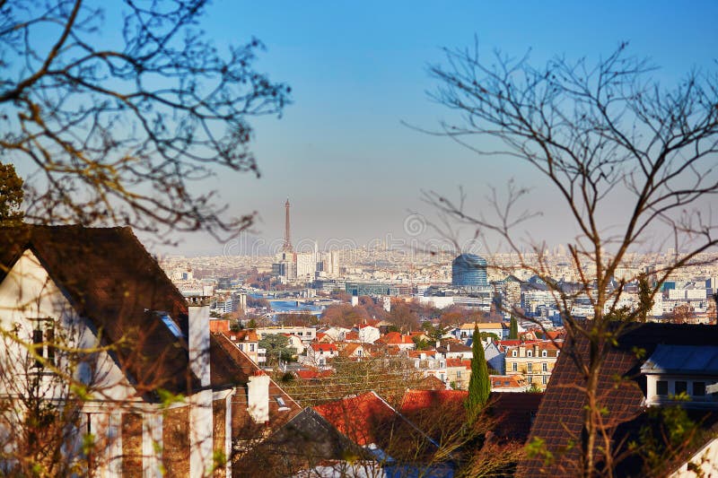 Panoramiczna linia horyzontu Paryż z wieży eifla i Sacre-Coeur katedrą obrazy stock Panoramiczna linia horyzontu Paryż z wieży eifla i Sacre-Coeur katedrą obrazy stock