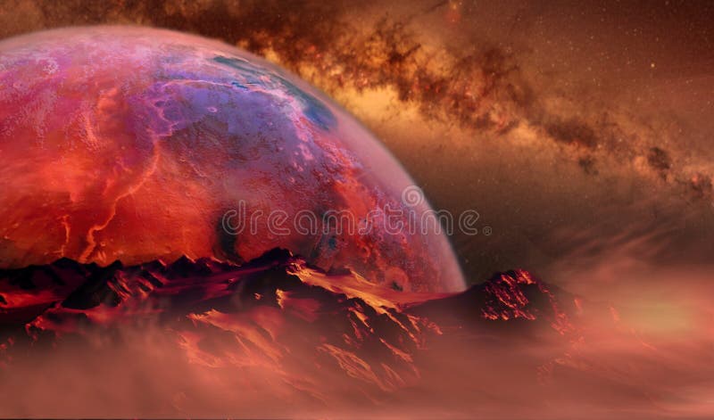 Panoramiczny czerwony obcy krajobraz ilustracji