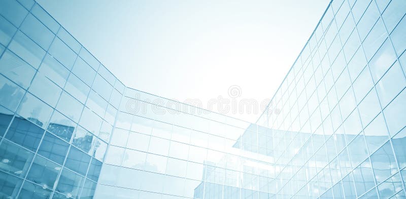 Panoramiczny i perspektywiczny szeroki kąta widok stalowego błękita tło szklani wysocy wzrosta budynku drapacze chmur zdjęcia royalty free Panoramiczny i perspektywiczny szeroki kąta widok stalowego błękita tło szklani wysocy wzrosta budynku drapacze chmur zdjęcia royalty free
