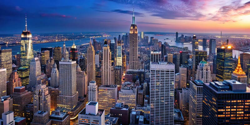 Panoramiczny widok Citys Majestic Skyline Towering Skyscrapers and Architecture Splendor Reflecting the Citys ilustracji
