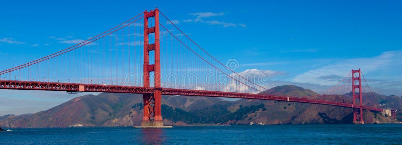A panoramic view of the Golden Gate Bridge in San Francisco, California. A panoramic view of the Golden Gate Bridge in San Francisco, California