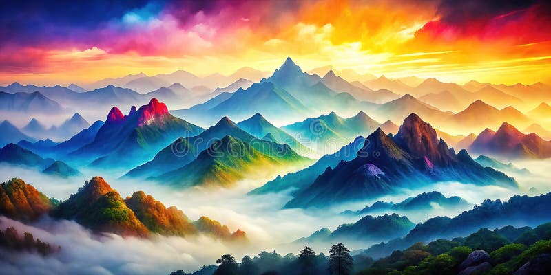 Panoramiczny widok na Misty Mountain Range A Majestic Summit Scene Idealny dla miłośników przyrody i ilustracji