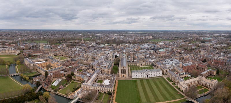 Panoramiczny widok z lotu ptaka słynnego uniwersyteckiego kolegium królów cambridge obraz stock