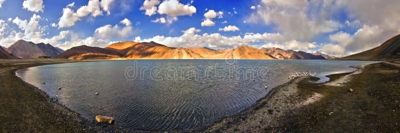 Panoramische Ansicht von Pangong See lizenzfreie stockbilder