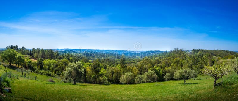 Panoramische Hohe Winkelsicht einer ländlichen Landschaft mit einem grünen Bereich im Sommer stockfotos