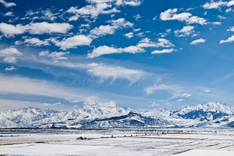 Panoramablick. Schneebedeckte Berge lizenzfreie stockbilder