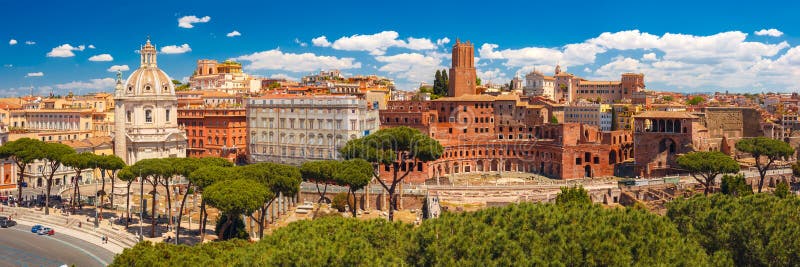 Panoramma of ancient Trajan Forum, Rome, Italy