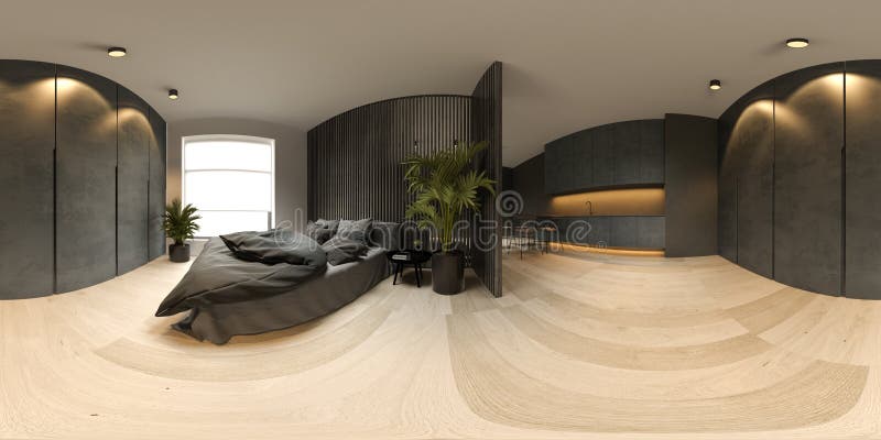 360 Panorana black interior dell'ambiente moderno 3d royalty illustrazione gratis