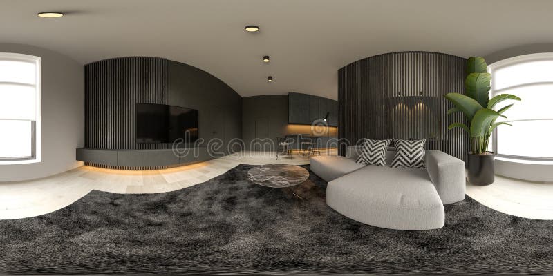 360 Panorana black interior dell'ambiente moderno 3d illustrazione vettoriale