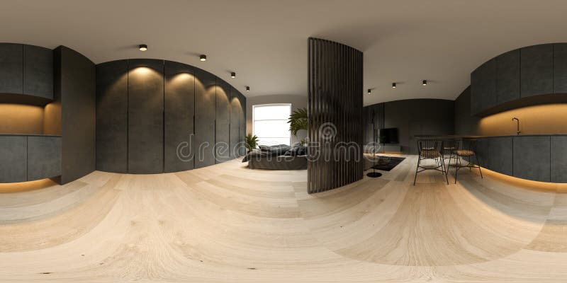 360 Panorana black interior dell'ambiente moderno 3d illustrazione vettoriale