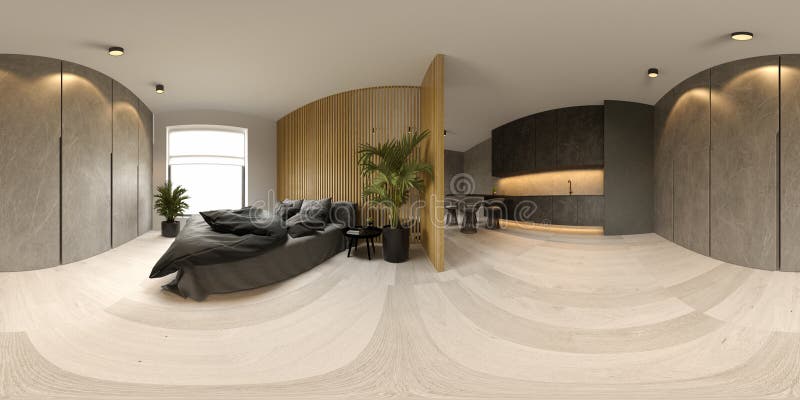360 panorana interiore minimalista del moderno salotto 3d rendering illustrazione vettoriale