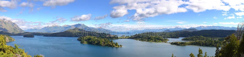 A panoramic view of the Nahuel Huapi lake in San Carlos de Bariloche, Argentina. A panoramic view of the Nahuel Huapi lake in San Carlos de Bariloche, Argentina.