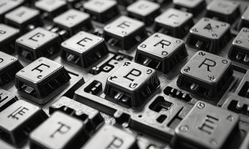Pantalla de cierre teclado del ordenador enfocado en las teclas centrales con las letras f e r y r visibles. stock de ilustración