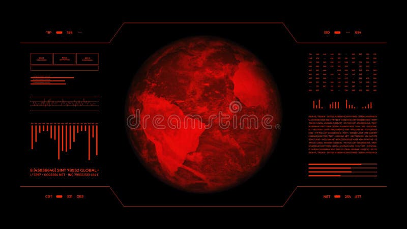 Pantalla de color rojo interfaz de tecnología de tierra para el estudio del calentamiento global animación 4k 3d libre illustration