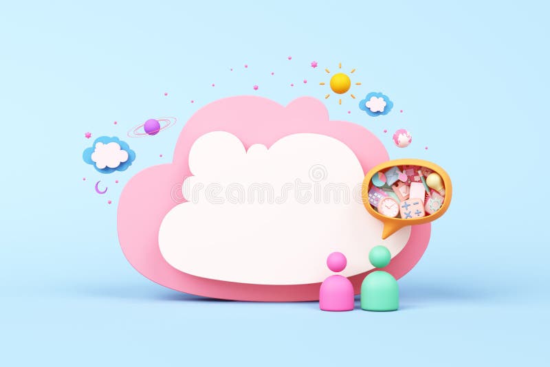 Pantalla de cuadro de escenario en la nube podio lindo rosa pastel imaginen un stand creativo escuela de educación para niños apre stock de ilustración