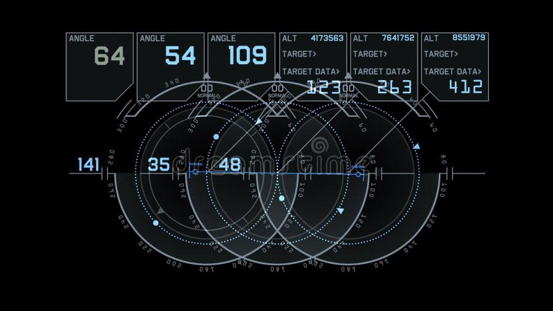 pantalla de visualización de la tecnología de la señal de GPS del radar 4k, navegación del ordenador de datos de la ciencia ficci