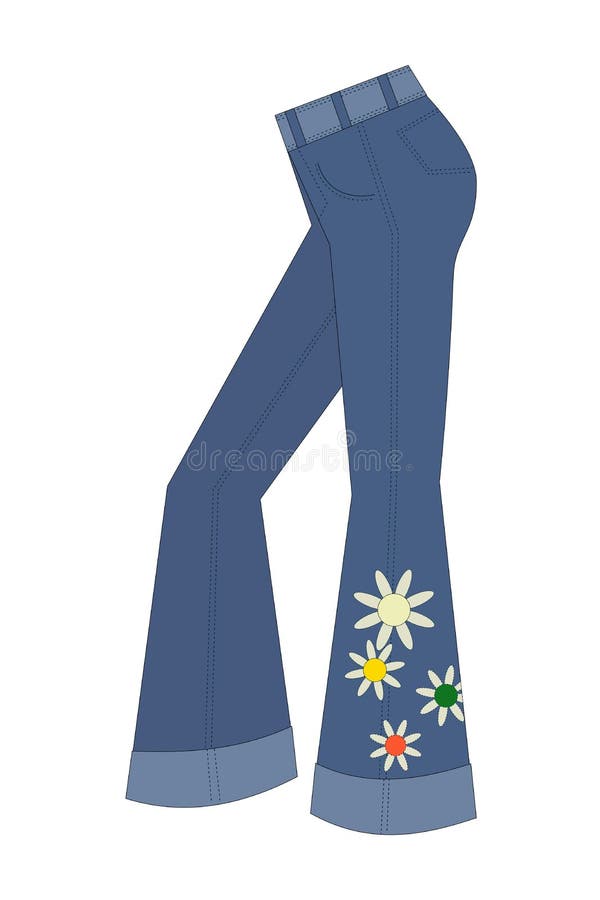 Pantalones De Moda De Los Años 70. Vaqueros Azules De Fondo Blanco.  Ilustración Vectorial Ilustración del Vector - Ilustración de ropas, flama:  183492127