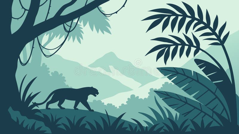 Pantera en la jungla densa naturaleza salvaje diseño vectorial IA generativa stock de ilustración