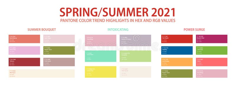 Color palette Pantone for Spring Summer 2021 Fashion Trend