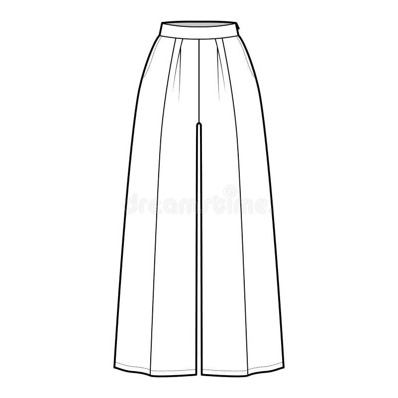 Pants Gaucho Technical Fashion Illustration with Low Waist, Rise ...