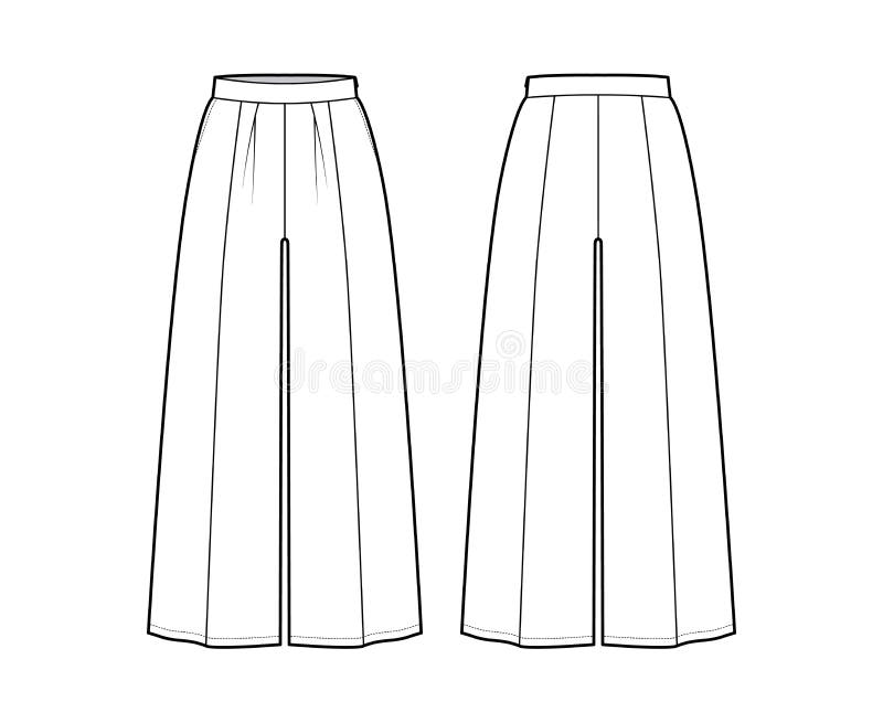 Pants Gaucho Technical Fashion Illustration with Low Waist, Rise ...