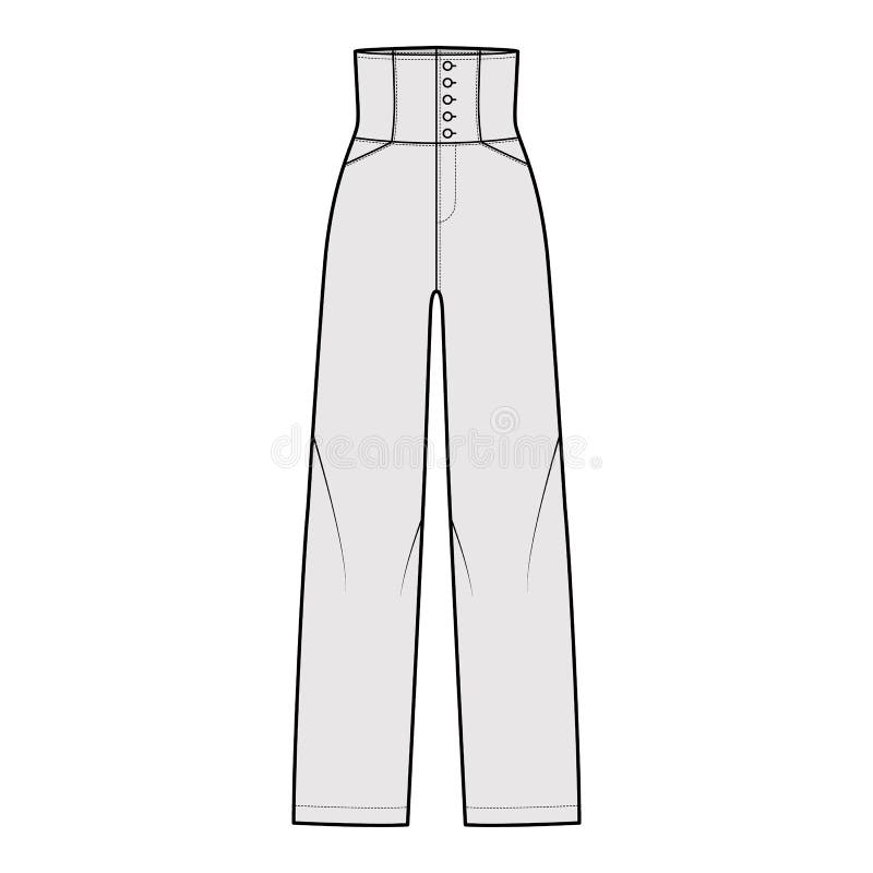 Pants High-waisted Technical Fashion Illustration with Full Length ...