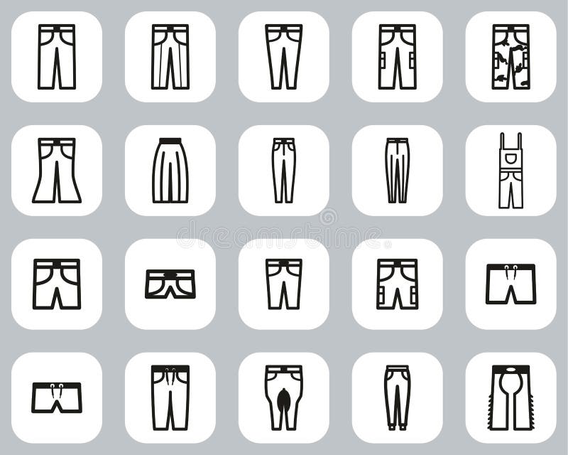 Pants Long & Short Icons Black & White Flat Design Set Big Stock Vector ...