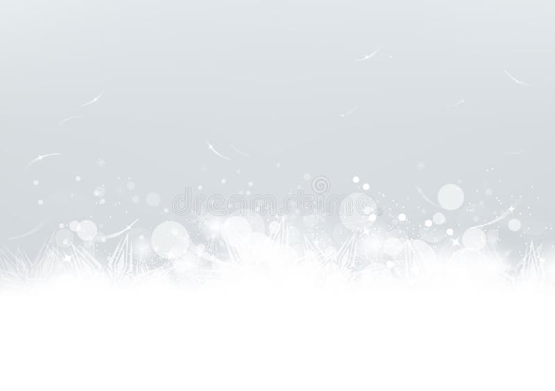 Pană albă ningând cu stele strălucind în fundal argintiu strălucitor, sărbătorind un vector abstract royalty free illustration