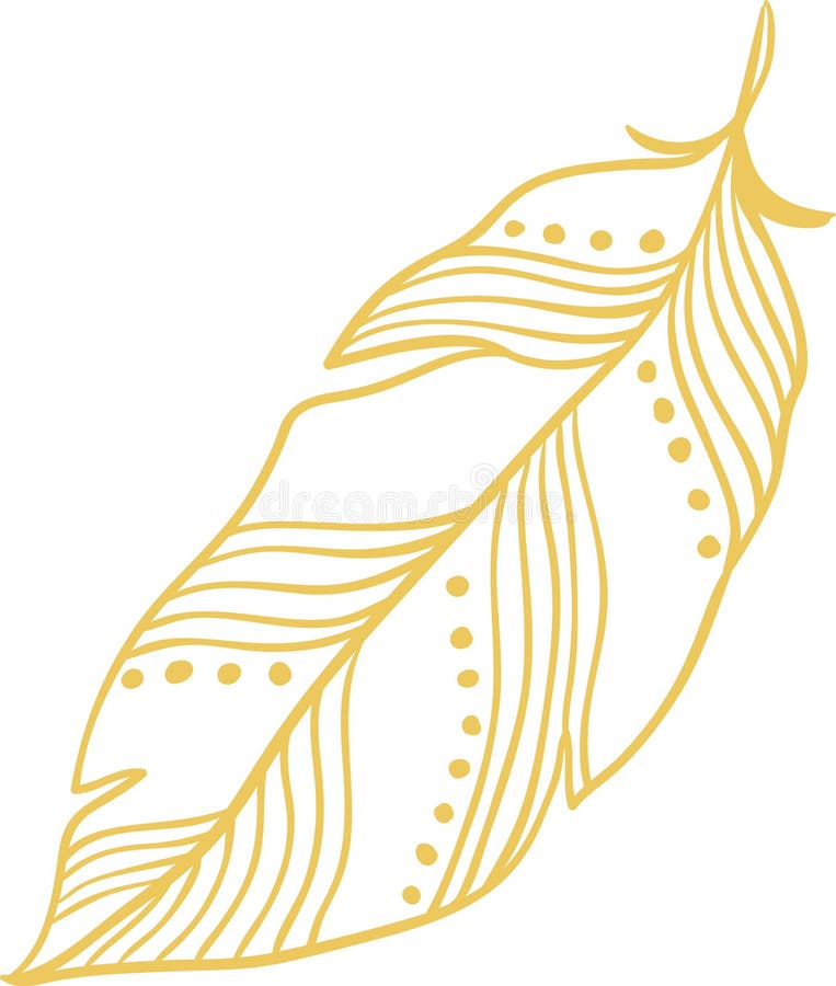 Pană de aur care reprezintă eleganța și libertatea luminii create cu linii și puncte simple izolate de un alb proaspăt vector illustration