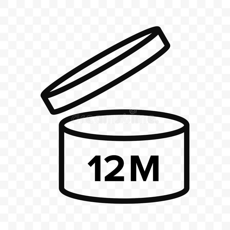 Pao 12m vector icon. Cosmetic open month life shelf, expiration period 12 months PAO symbol