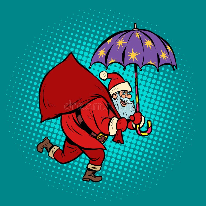 Papai Noel Com Guarda-chuva De Estrelas, Noite Mágica Natal E Ano Novo  Ilustração do Vetor - Ilustração de natal, presente: 165670323