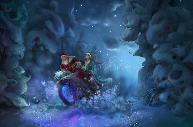 Santa Claus and Snow Maiden in a forest illustration. Santa Claus and Snow Maiden in a forest illustration