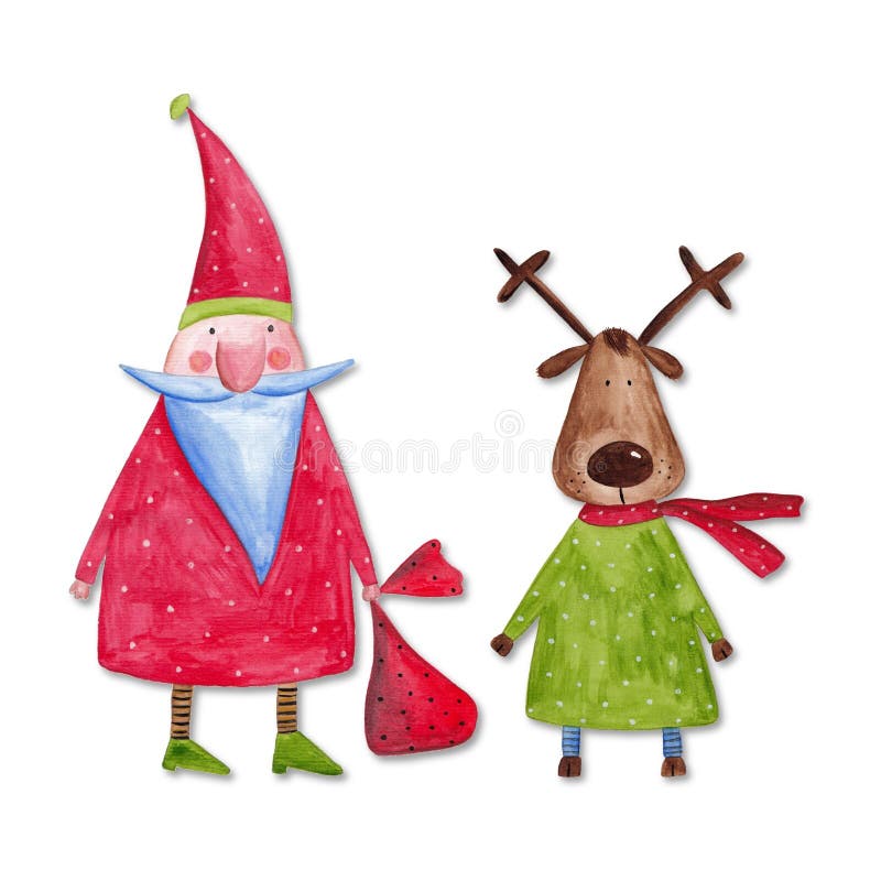 Papai Noel e rena ilustração royalty free Papai Noel e rena ilustração royalty free
