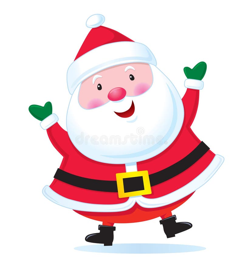 Cartoon illustration of a happy, smiling Santa Claus character with both of his arms up in their. Cartoon illustration of a happy, smiling Santa Claus character with both of his arms up in their.