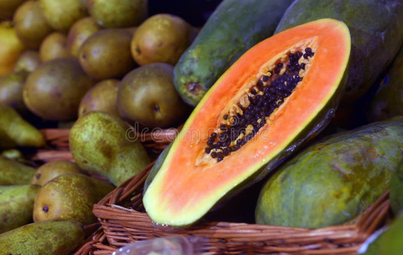 Papaya on display stock photo. Image of food, supermarket 53458090