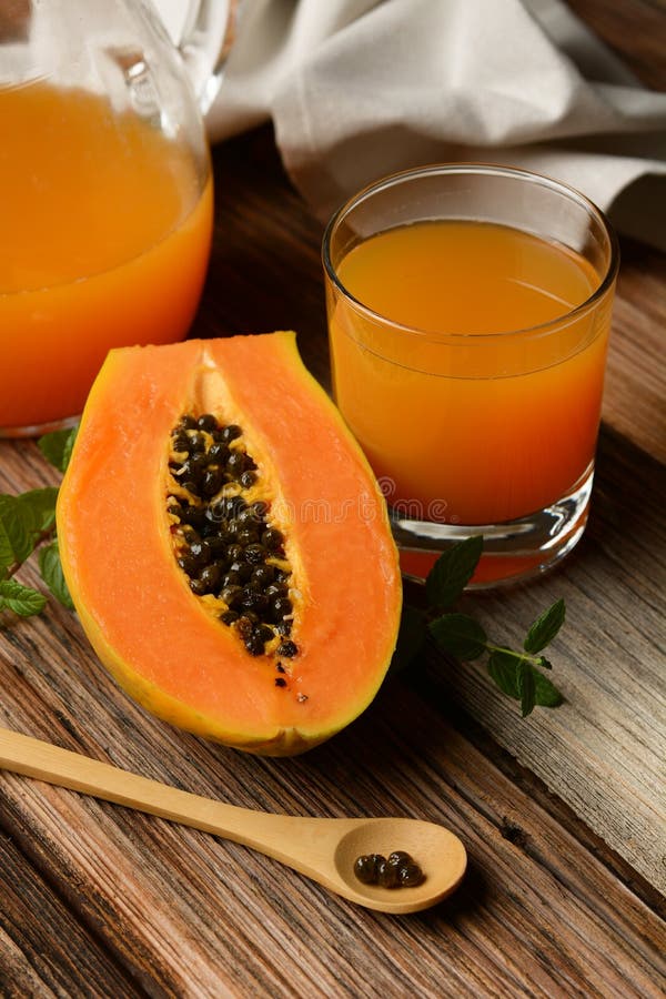 Papaya Juice with Mint Leaves White Background Stock Image Image of