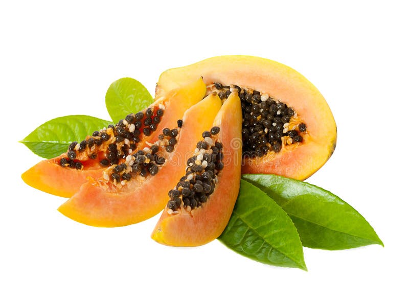 Papaya on a white background.