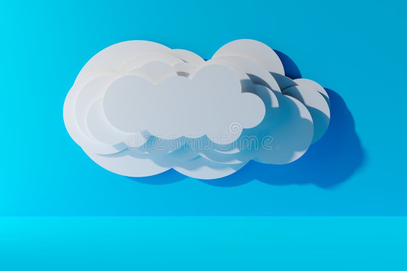 Papel blanco cortar forma de nube sobre fondo azul mínimo moderno concepto de tecnología datos o símbolo de almacenamiento de info libre illustration