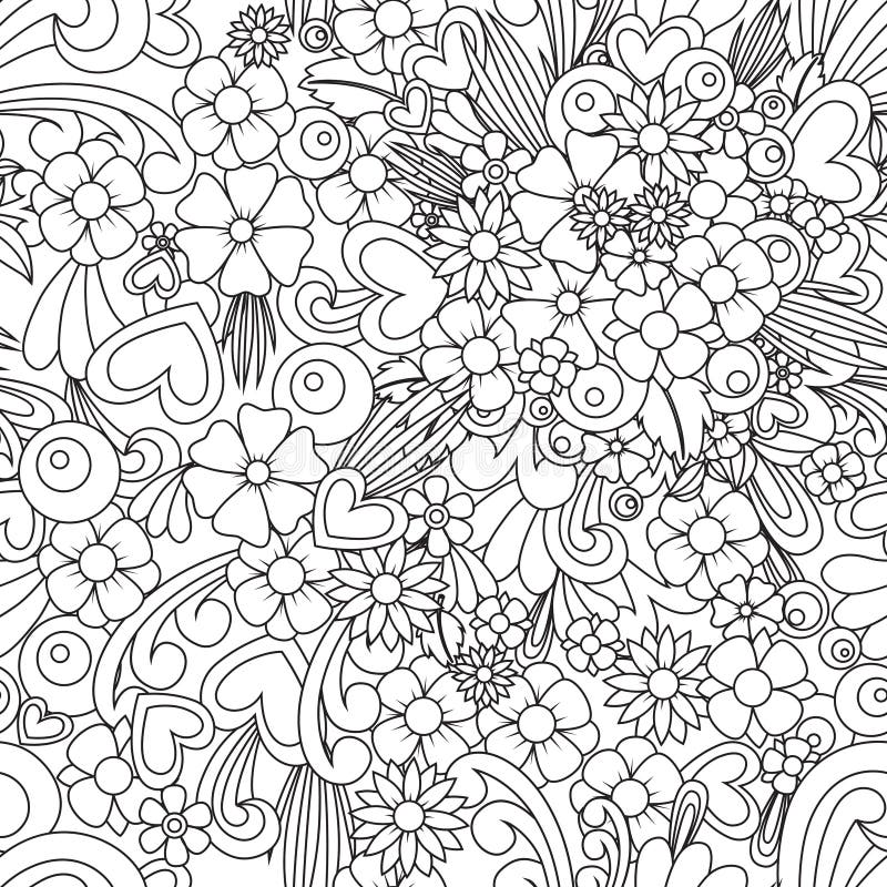 papel de parede da flor Arte de Zentangle Fundo sem emenda do teste padrão Emaranhado do zen do vetor com a flor e o coração ilustração stock papel de parede da flor Arte de Zentangle Fundo sem emenda do teste padrão Emaranhado do zen do vetor com a flor e o coração ilustração stock