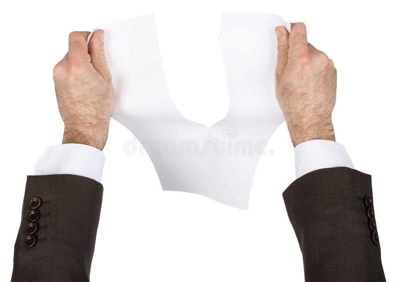Papel en blanco del rasgón del hombre de negocios imágenes de archivo libres de regalías Papel en blanco del rasgón del hombre de negocios imágenes de archivo libres de regalías