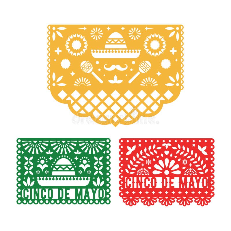 Papel Picado set, Mexican paper decorations for Cinco De Mayo. vector illustration Papel Picado set, Mexican paper decorations for Cinco De Mayo. vector illustration