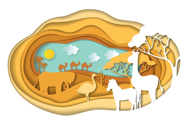 Download Paper Art Carving Of Landscape With African Animals Stock Vector Illustration Of Layered Adventure 94747730