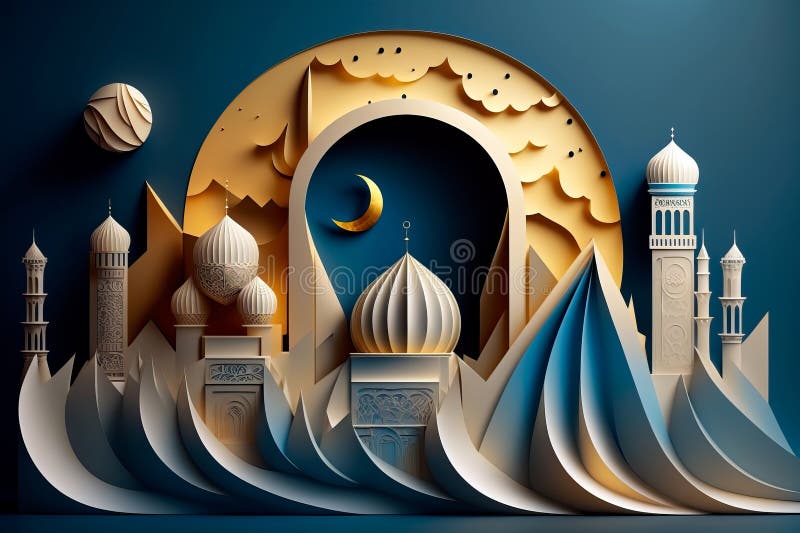 Paper Art. Mosque and Crescent Islamic Moon. Ramadan Concept Stock Photo Image of faith