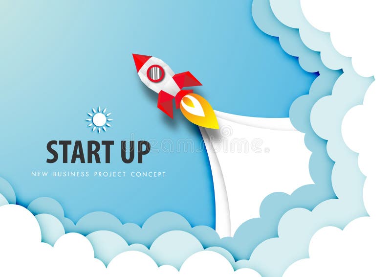 Paper Art of Start Up Project Concept. Business Paper Craft Design