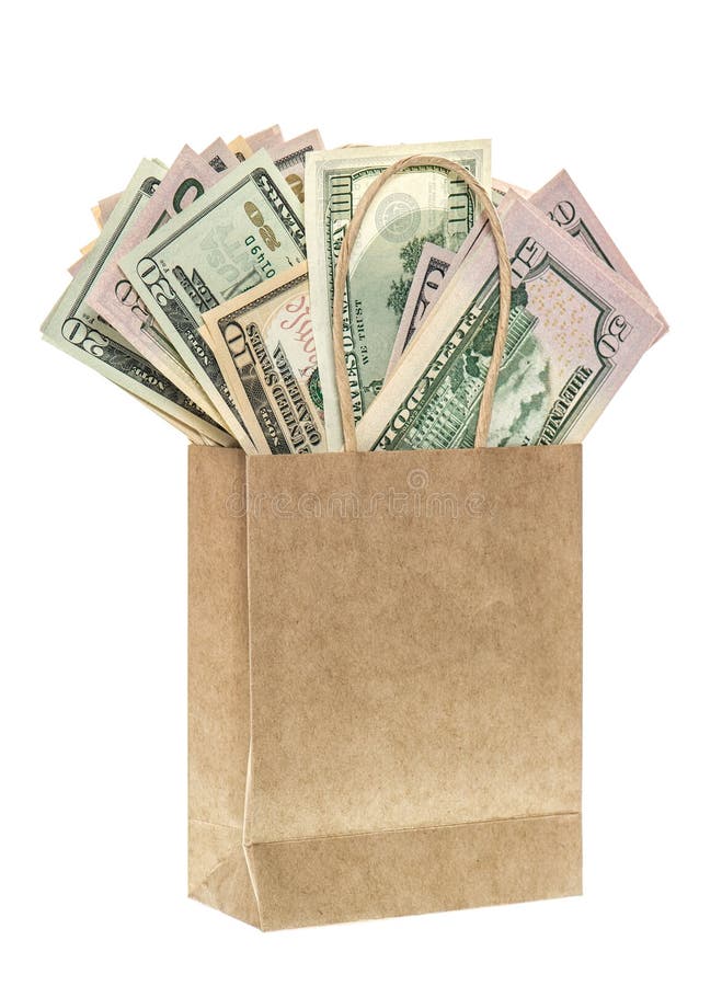 Paper bag with american dollars. shopping concept