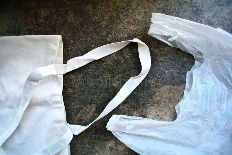 Paper bag,paper box. plastic bag with eco natural reusable. No plastic,Zero - Waste Plastic,Pollution and Environment royalty free stock images.