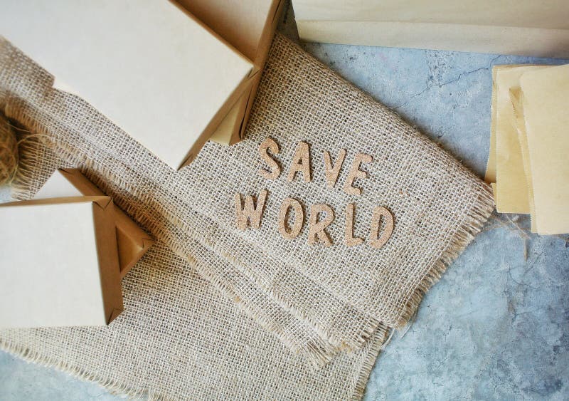 Paper Bag,paper Box. Plastic Bag with Eco Natural Reusable Stock Photo