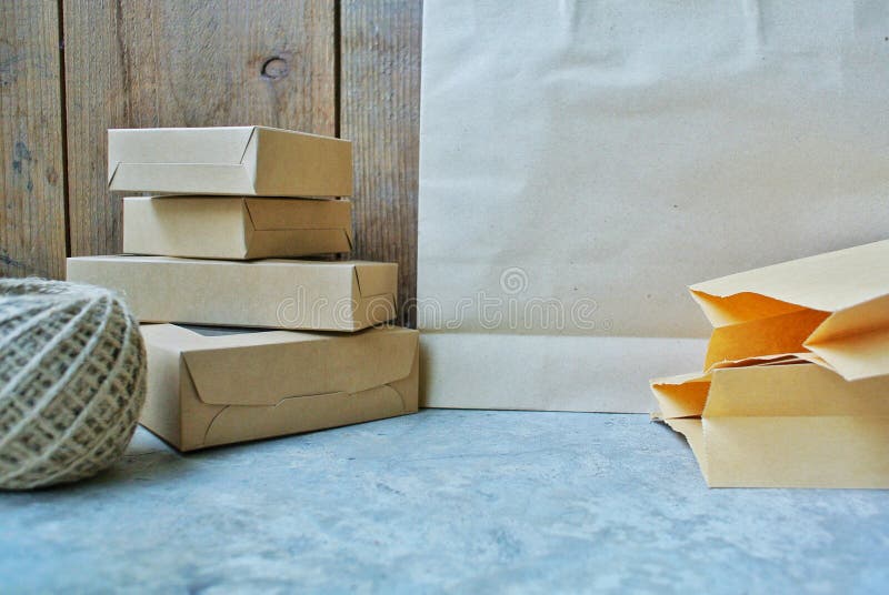 Paper Bag,paper Box. Plastic Bag with Eco Natural Reusable Stock Photo